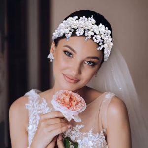 Elegant Pearl Crystal Head Hoop Wedding Headpieces Bride Headband - Image 2