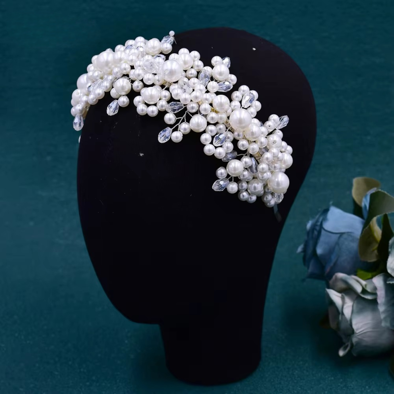 Elegant Pearl Crystal Head Hoop Wedding Headpieces Bride Headband - Image 4
