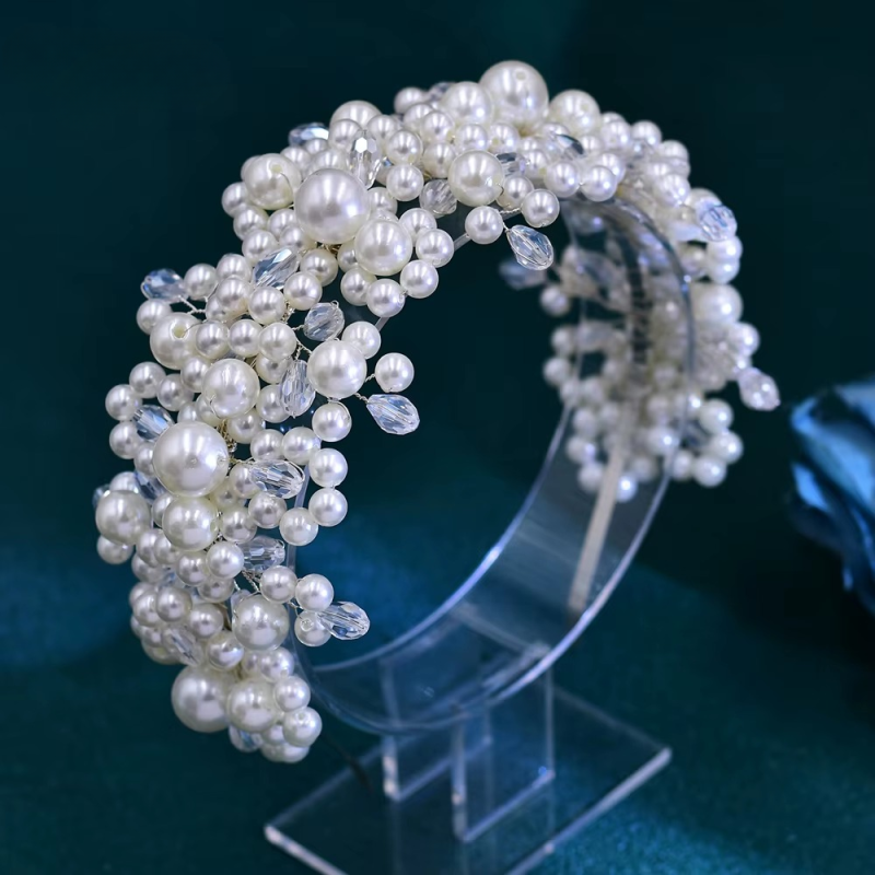 Elegant Pearl Crystal Head Hoop Wedding Headpieces Bride Headband - Image 5
