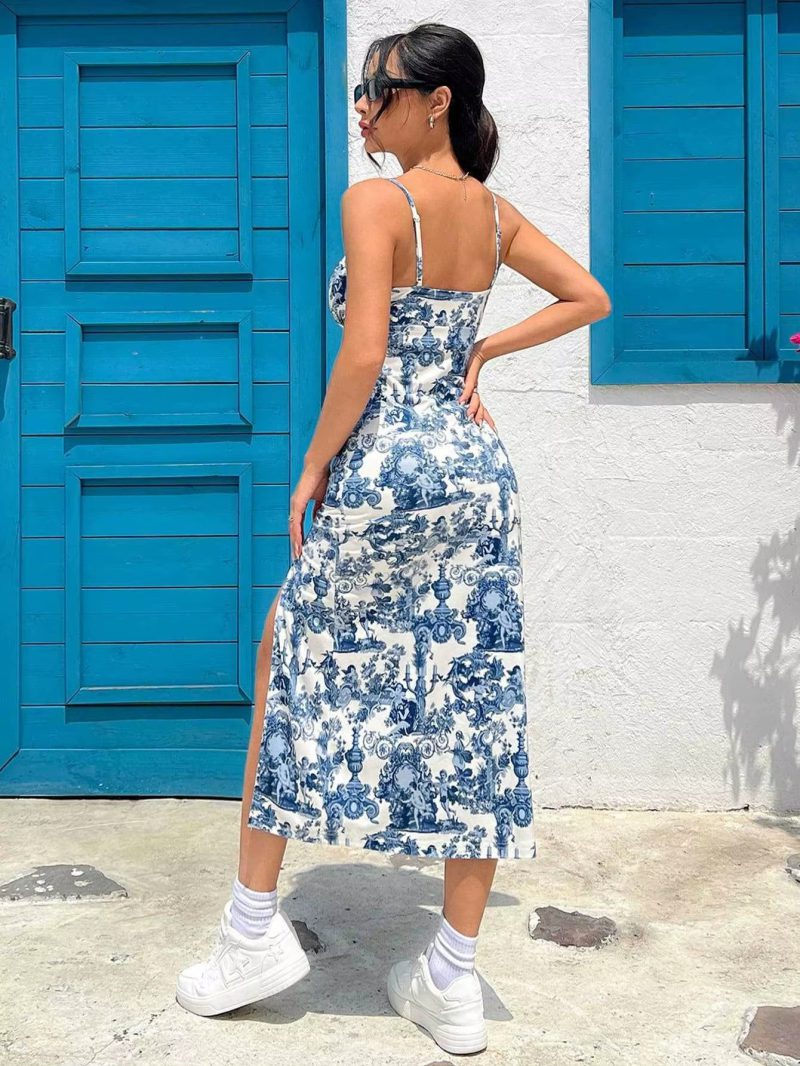 Elegant Strapless Floral Spaghetti Strap Vintage Long Midi Dresses - Image 11