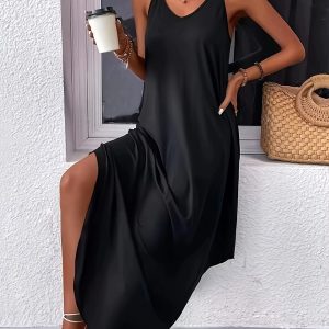 Elegant V-Neck Sleeveless Spaghetti Strap Loose Maxi Dress