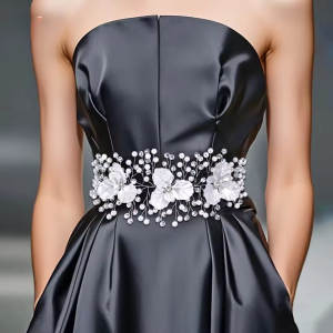 Flower Pearl Sash Bride Banquet Gown Waistband Belt Evening Dress