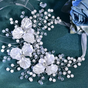 Flower Pearl Sash Bride Banquet Gown Waistband Belt Evening Dress - Image 5