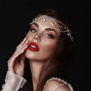 Full Rhinestone Pearls Tassel Crystal Multilayer Head Chain