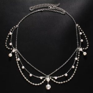 Full Rhinestone Pearls Tassel Crystal Multilayer Head Chain - Image 3