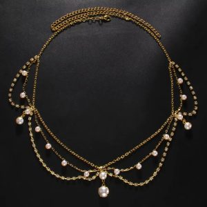 Full Rhinestone Pearls Tassel Crystal Multilayer Head Chain - Image 6