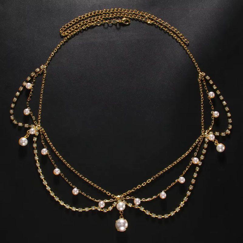 Full Rhinestone Pearls Tassel Crystal Multilayer Head Chain - Image 6