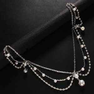Full Rhinestone Pearls Tassel Crystal Multilayer Head Chain - Image 4