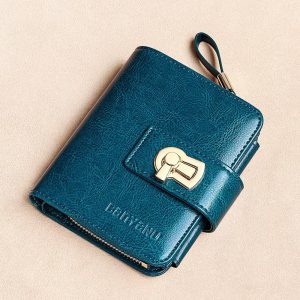 Genuine Leather Blocking ID Card Holder Zipper Coin Purse Small Purses - Image 5