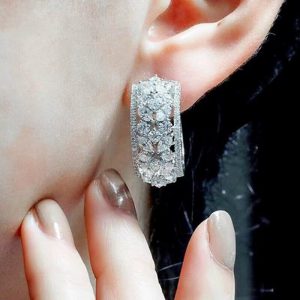 Geometric Full Paved Brilliant Cubic Zirconia Stone Long Stud Earrings