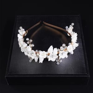 Luxury Crystal Resin Ceramic Bridal Crown Wedding Party Hair Hoop for Tiaras - Image 5