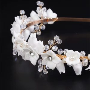 Luxury Crystal Resin Ceramic Bridal Crown Wedding Party Hair Hoop for Tiaras - Image 7