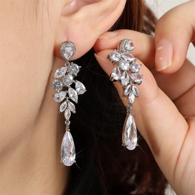 Luxury Cubic Zirconia Engagement Wedding Dangle Earrings - Image 3