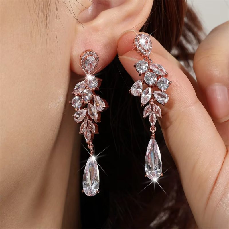 Luxury Cubic Zirconia Engagement Wedding Dangle Earrings