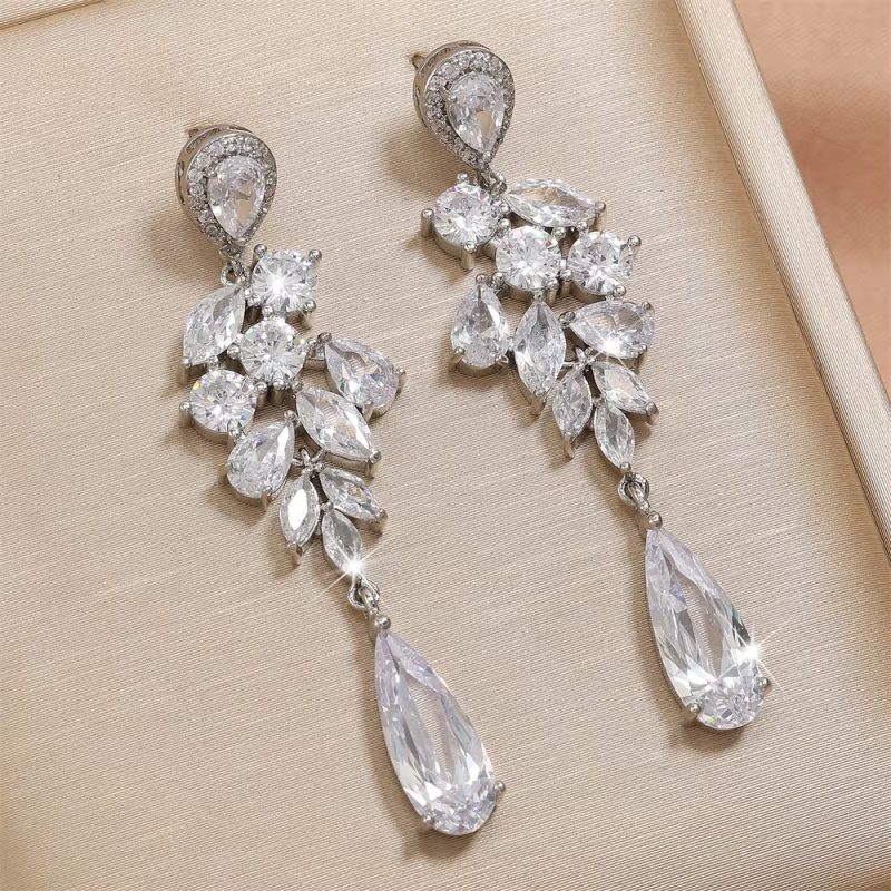 Luxury Cubic Zirconia Engagement Wedding Dangle Earrings - Image 4