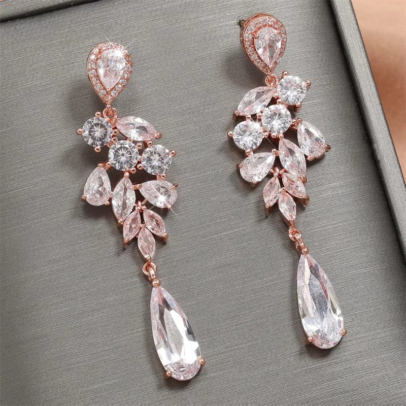 Luxury Cubic Zirconia Engagement Wedding Dangle Earrings - Image 2