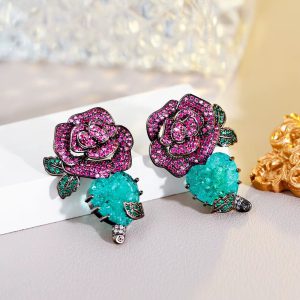 Luxury Cubic Zirconia Long Big Flower Heart Wedding Bridal Party Dangle Earrings - Image 3