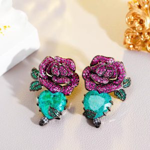 Luxury Cubic Zirconia Long Big Flower Heart Wedding Bridal Party Dangle Earrings - Image 4