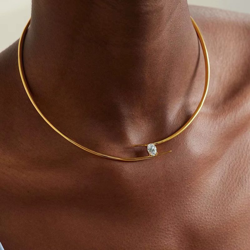 Metal Torques Chain Inlaid Crystal Hip Hop Party Jewelry Sparkly Choker