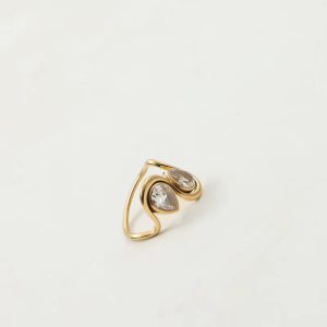 Cute PVD Shinny Double Waterdrop Shaped Stainless Steel Ring - Image 2