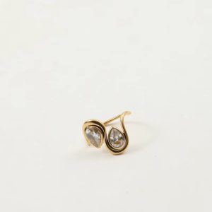 Cute PVD Shinny Double Waterdrop Shaped Stainless Steel Ring - Image 3