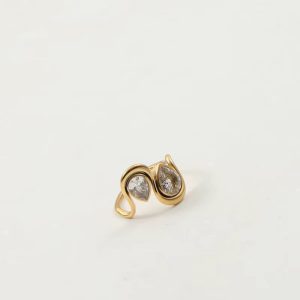 Cute PVD Shinny Double Waterdrop Shaped Stainless Steel Ring - Image 5