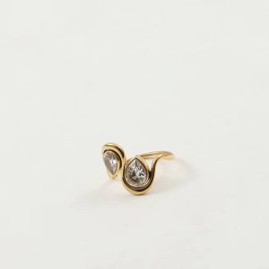 Cute PVD Shinny Double Waterdrop Shaped Stainless Steel Ring - Image 4