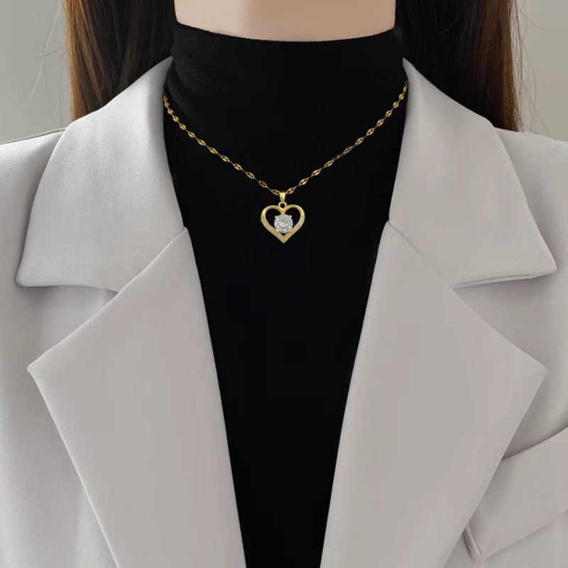 Sweet Stainless Steel Heart Round Pendant Necklace