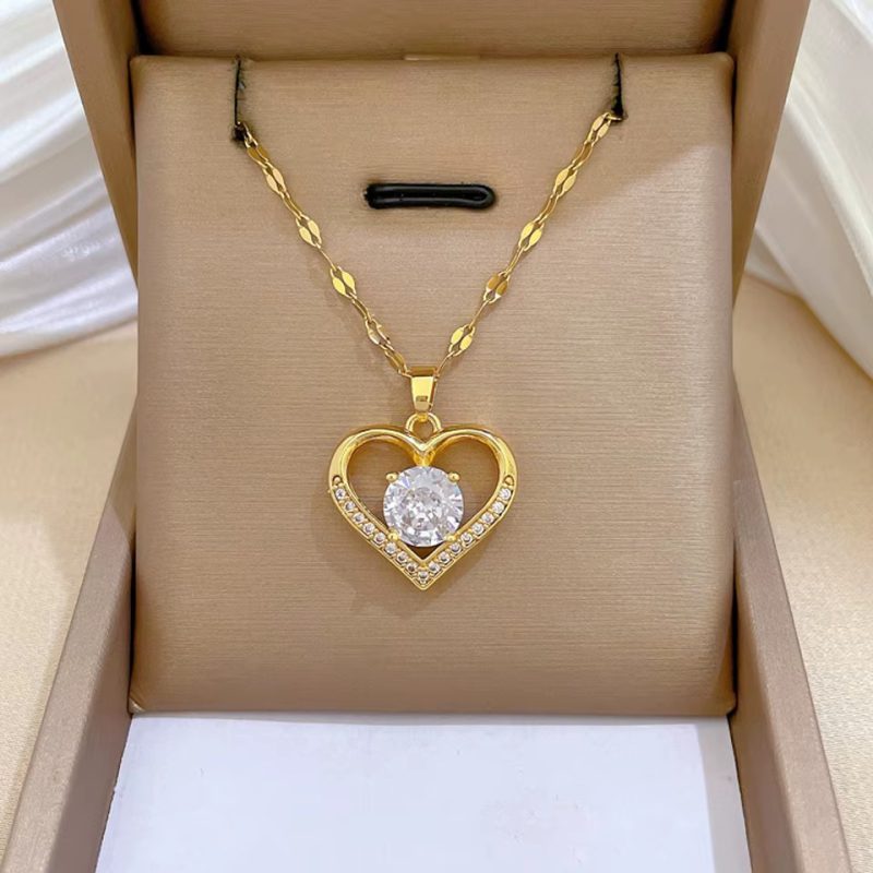 Sweet Stainless Steel Heart Round Pendant Necklace - Image 2