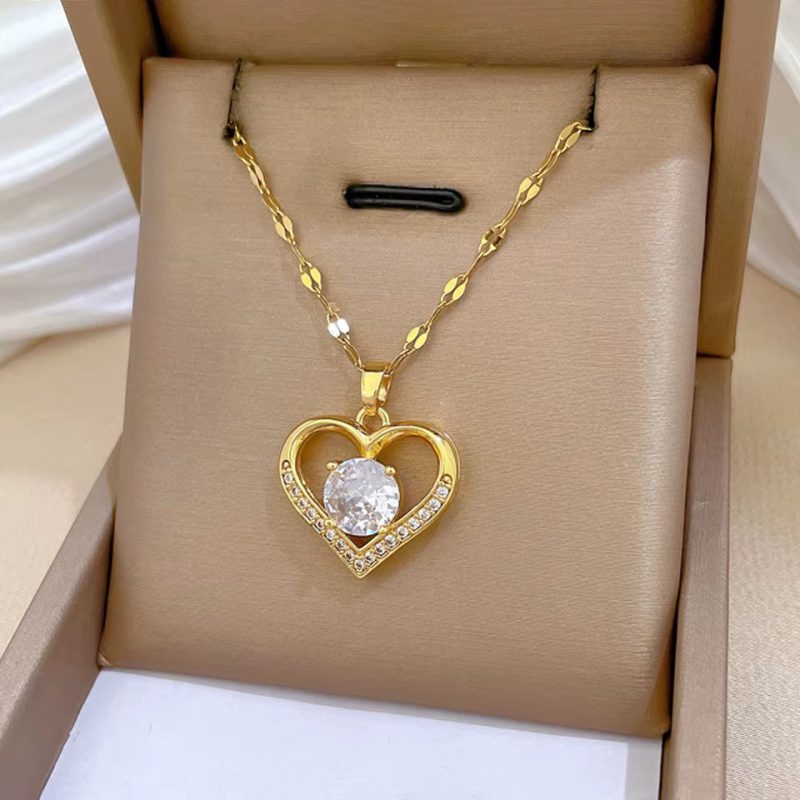 Sweet Stainless Steel Heart Round Pendant Necklace - Image 3