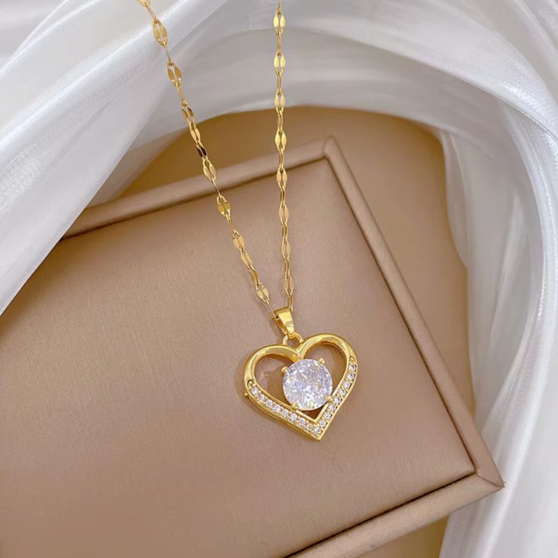 Sweet Stainless Steel Heart Round Pendant Necklace - Image 5