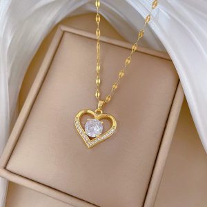 Sweet Stainless Steel Heart Round Pendant Necklace - Image 4