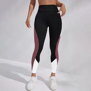 Trendy Color Blocked Tummy Control High Waisted Yoga Pants - Image 2