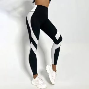 Trendy Color Blocked Tummy Control High Waisted Yoga Pants - Image 3