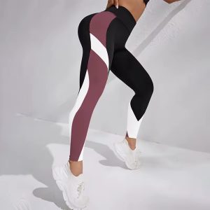 Trendy Color Blocked Tummy Control High Waisted Yoga Pants - Image 3