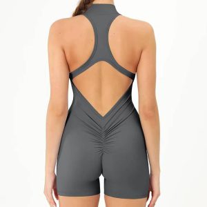 Trendy Knitted Seamless No Pocket Zipper Yoga Jumpsuit - Image 4