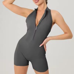 Trendy Knitted Seamless No Pocket Zipper Yoga Jumpsuit