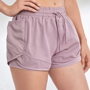 Trendy Knitted With Pockets Elastic Two-Piece Yoga Sports Shorts - Image 2