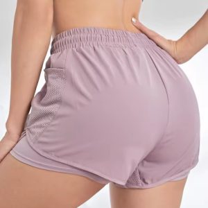 Trendy Knitted With Pockets Elastic Two-Piece Yoga Sports Shorts - Image 3