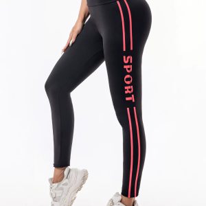 Trendy Letter Printed High-Waisted Pull-in Hip Lift Yoga Pants - Image 9
