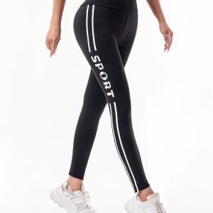 Trendy Letter Printed High-Waisted Pull-in Hip Lift Yoga Pants - Image 4