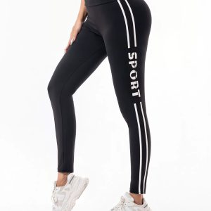 Trendy Letter Printed High-Waisted Pull-in Hip Lift Yoga Pants - Image 2