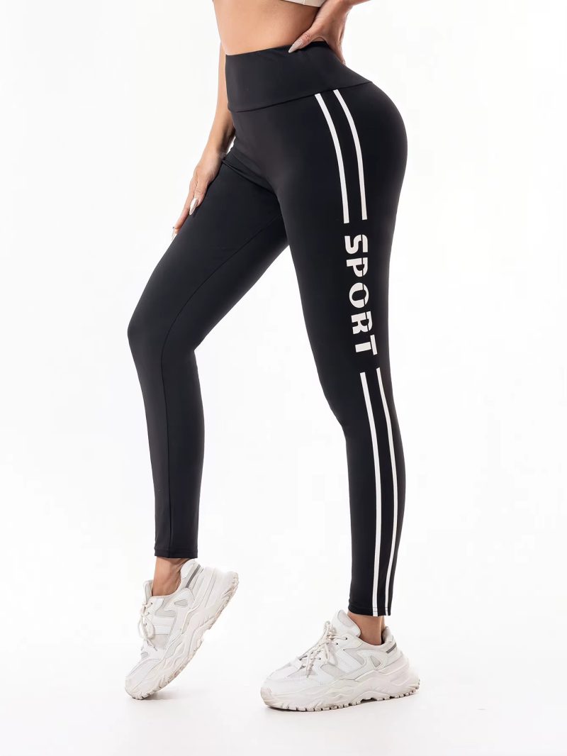 Trendy Letter Printed High-Waisted Pull-in Hip Lift Yoga Pants - Image 2