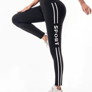 Trendy Letter Printed High-Waisted Pull-in Hip Lift Yoga Pants - Image 3