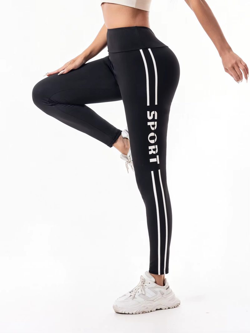 Trendy Letter Printed High-Waisted Pull-in Hip Lift Yoga Pants - Image 3