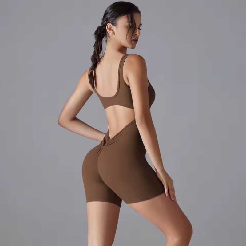 Trendy No Pocket Knitted Backless Yoga Jumpsuit - Image 13