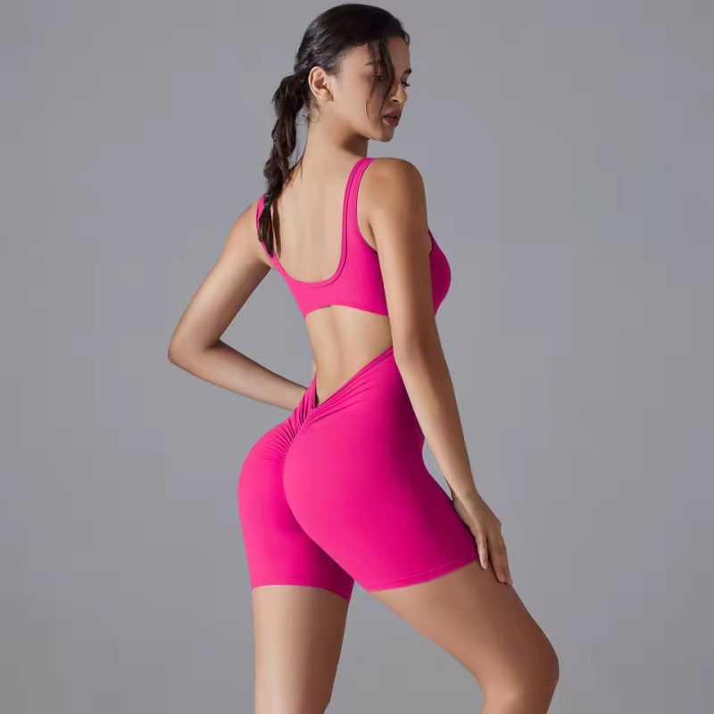 Trendy No Pocket Knitted Backless Yoga Jumpsuit - Image 14
