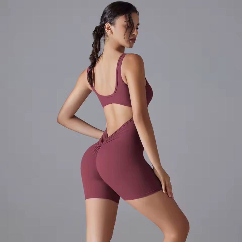 Trendy No Pocket Knitted Backless Yoga Jumpsuit - Image 5