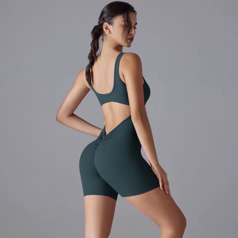 Trendy No Pocket Knitted Backless Yoga Jumpsuit - Image 8