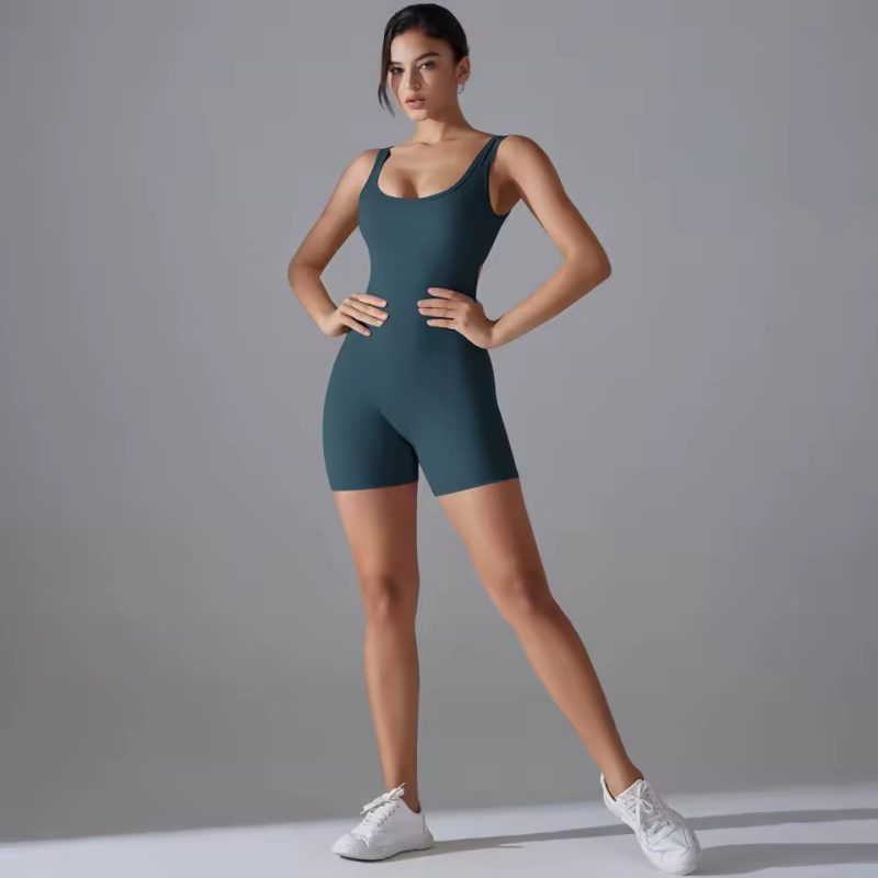 Trendy No Pocket Knitted Backless Yoga Jumpsuit - Image 7